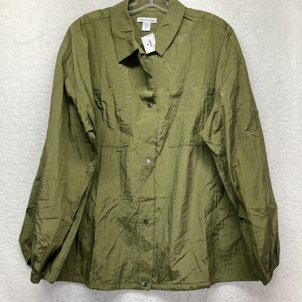 Athleta Womens Size S Green Lunar Sheen Snap Up Shirt Top (S4)